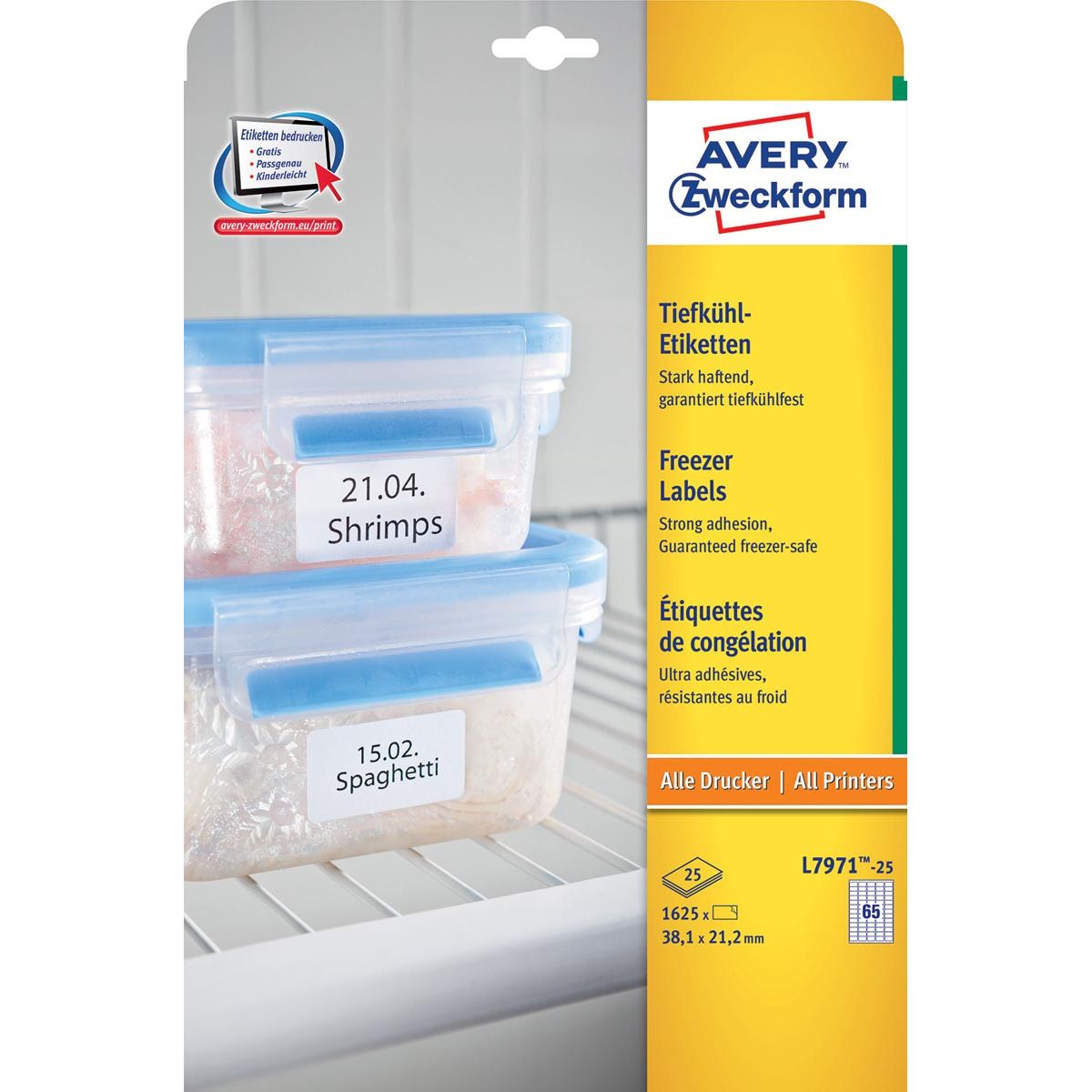 Avery Zweckform -  diepvriesetiketten Ft 38,1 x 21,2 mm (b x h), wit, doos van 1625 etiketten