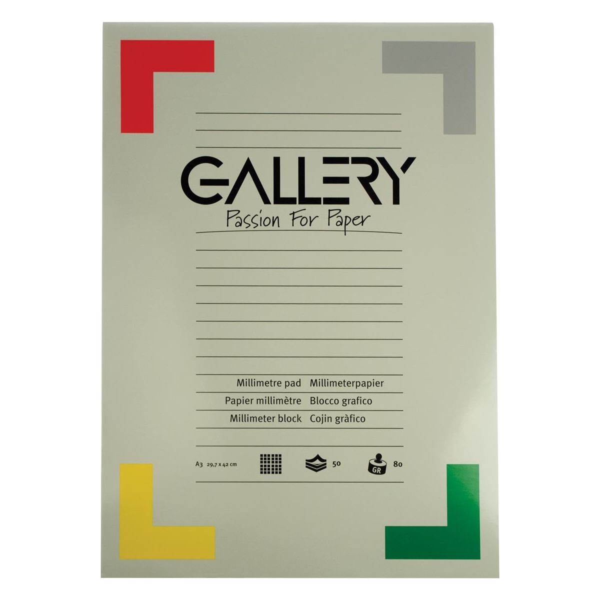 Galerie - Papier Millimètre Galerie, FT 29.7 x 42 cm (A3), bloc de 50 feuilles