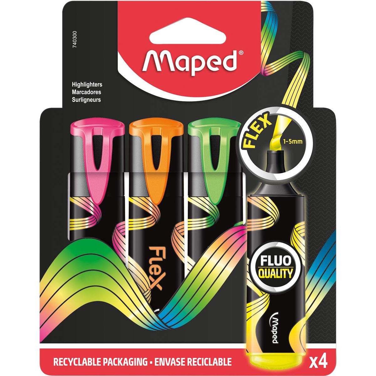 Maped – Fluo'Peps Flex Textmarker, sortiert, 4er-Box