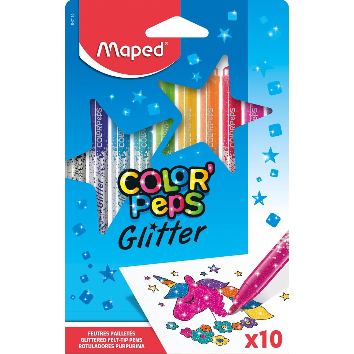 Maped - Color'Peps Glitter viltstift, etui van 10 stuks, assorti