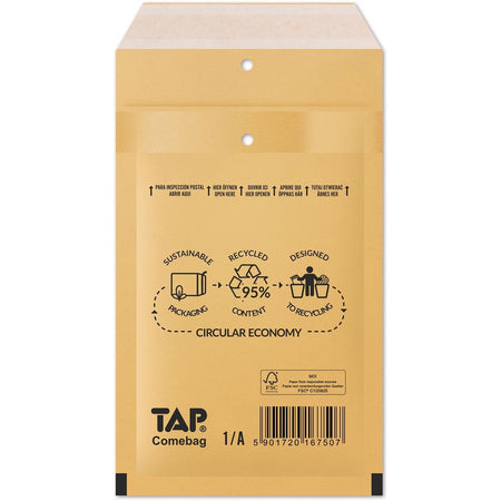 Jiffy - Enveloppes à bulles Comebag, ft 100 x 165 mm, avec fermeture à bande, marron, boîte de 200 pièces