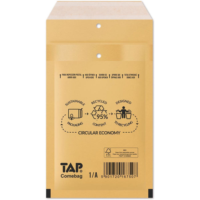 Jiffy - Enveloppes à bulles Comebag, ft 100 x 165 mm, avec fermeture à bande, marron, boîte de 200 pièces