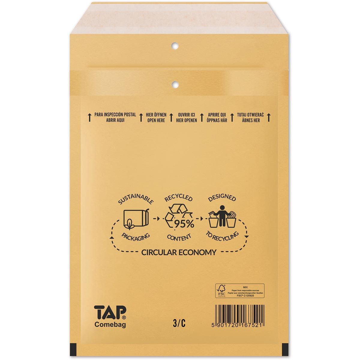 Jiffy - Comebag Luftpolsterumschläge, ft 150 x 215 mm, mit Streifenverschluss, braun, Karton mit 100 Stück