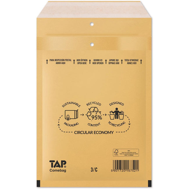 Jiffy -  Comebag luchtkussenenveloppen, ft 150 x 215 mm, met stripsluiting, bruin, doos van 100 stuks