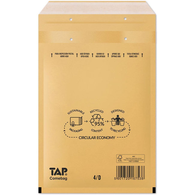 Jiffy -  Comebag luchtkussenenveloppen, ft 180 x 265 mm, met stripsluiting, bruin, doos van 100 stuks