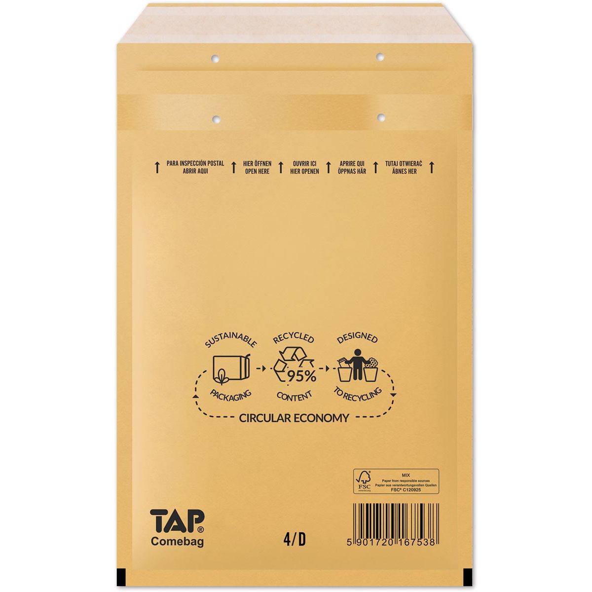 Jiffy -  Comebag luchtkussenenveloppen, ft 180 x 265 mm, met stripsluiting, bruin, doos van 100 stuks
