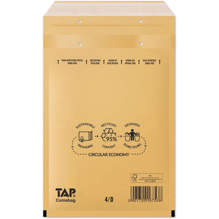 Jiffy - Enveloppes à bulles Comebag, ft 180 x 265 mm, avec fermeture à bande, marron, boîte de 100 pièces