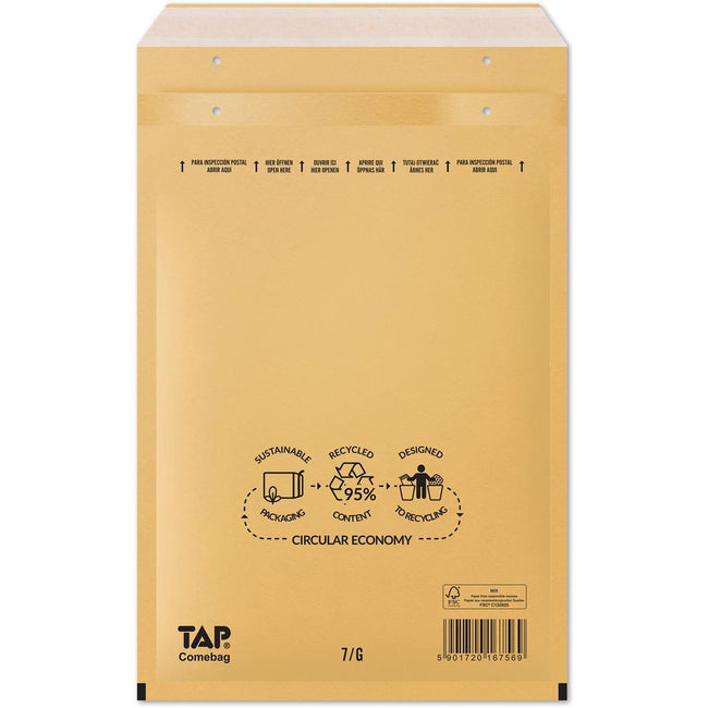 Jiffy -  Comebag luchtkussenenveloppen, ft 230 x 340 mm, met stripsluiting, bruin, doos van 100 stuks