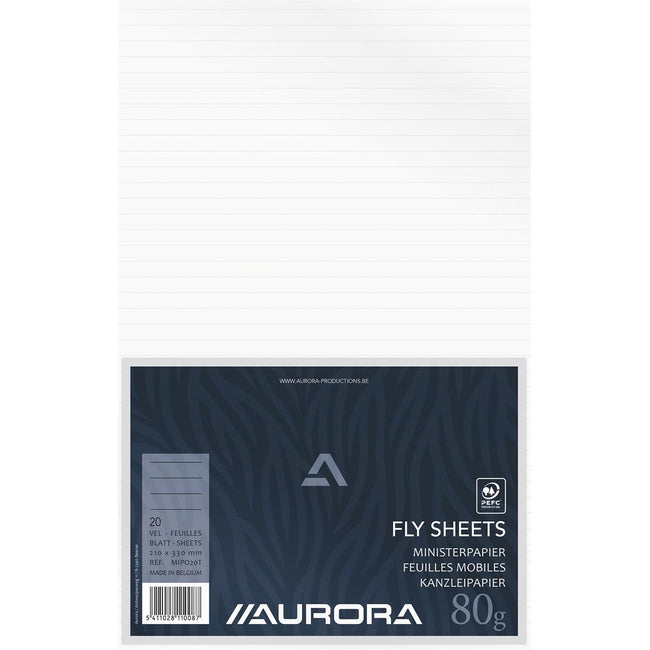 Aurora -  ministerpapier, gelijnd, pak van 20 vel (geplooid)