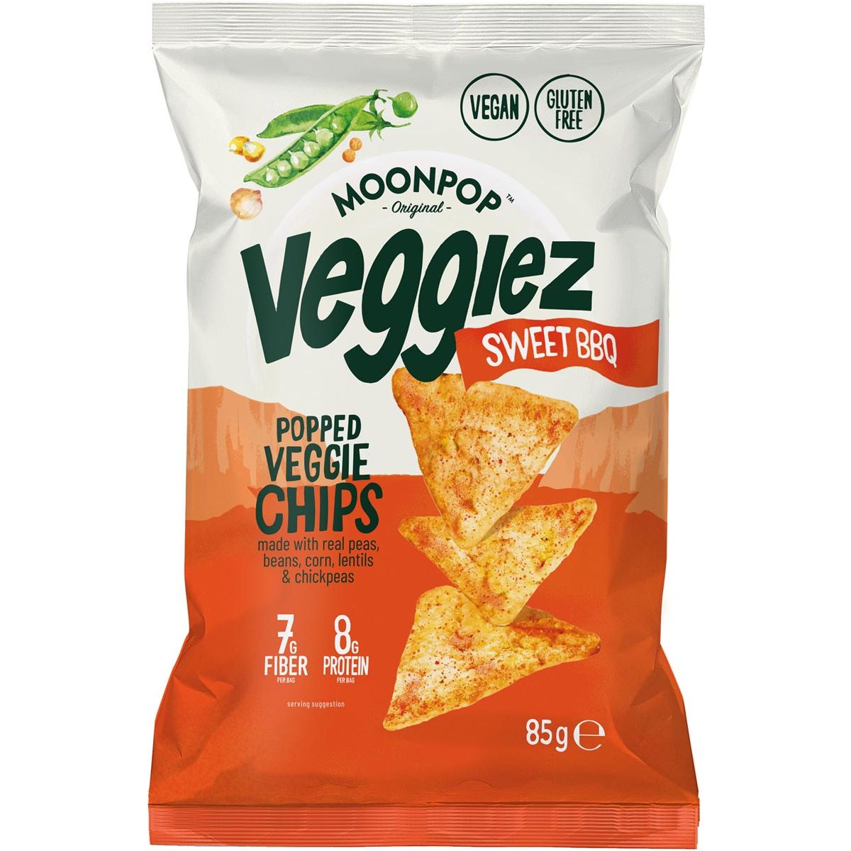 Moonpop - Moonpop Veggiez chips Sweet BBQ, zak van 85 g