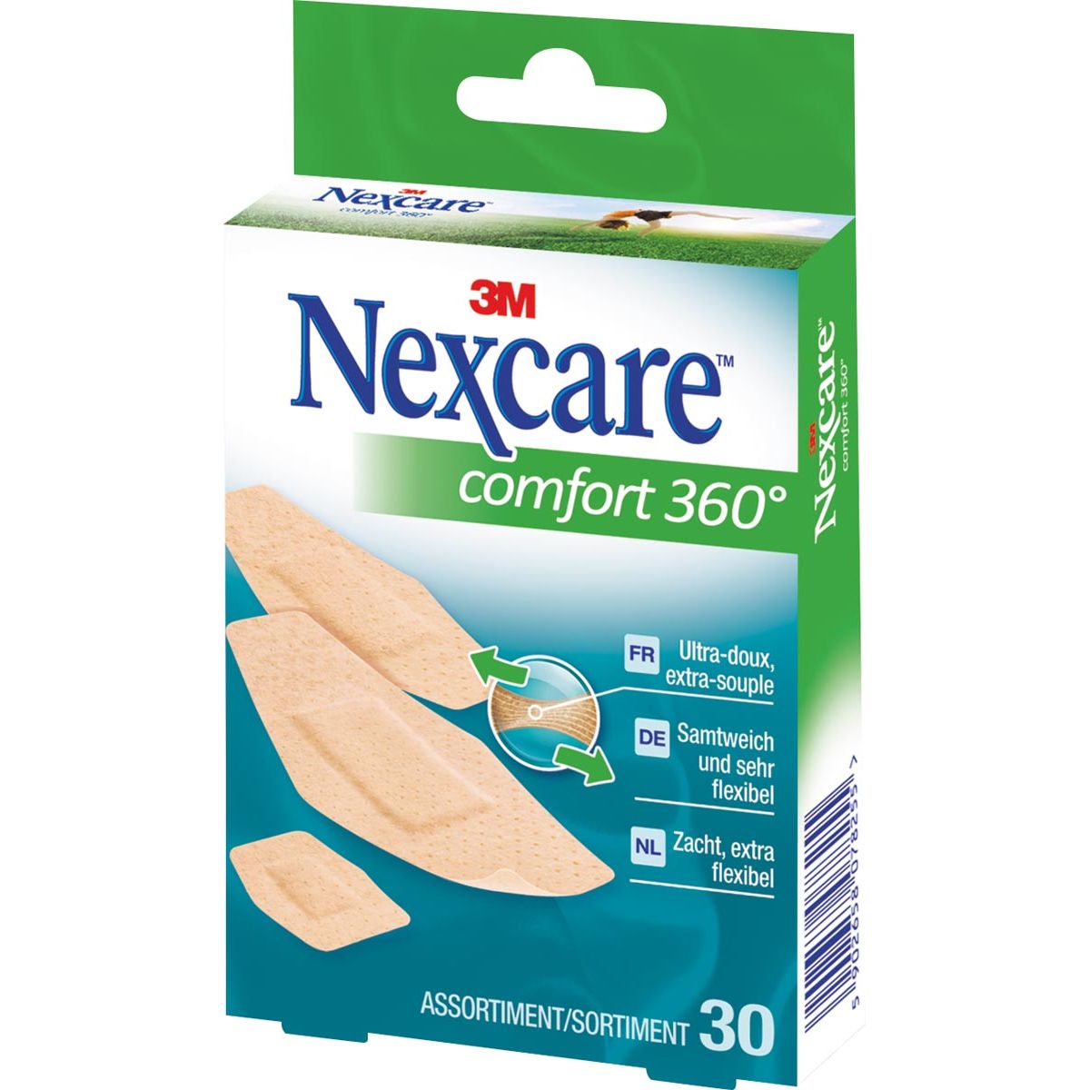 Nexcare -  pleister Comfort 360° 3 formaten, pak van 30 stuks