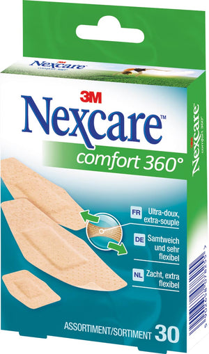 Nexcare -  pleister Comfort 360° 3 formaten, pak van 30 stuks