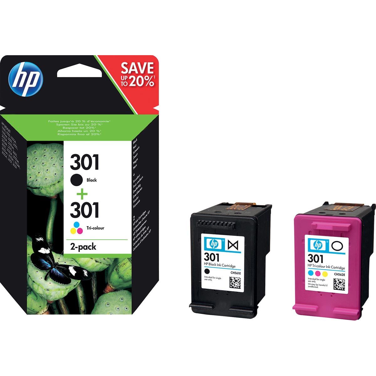 HP - Inkcartridge 301, 165-190 Seiten, OEM N9J72AE, 1x Schwarz und 1 x 3 Farben