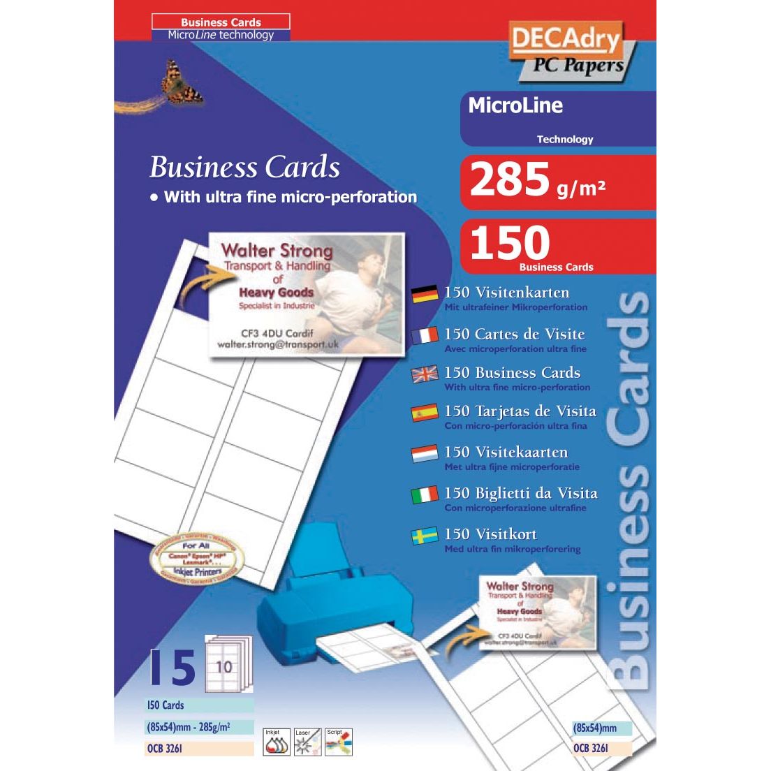 Decadry - Visitenkarten MicroLine ft 85 x 54 mm, 285 g/m², 150 Karten