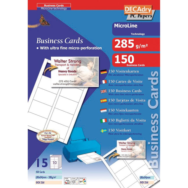 Decadry -   visitekaarten MicroLine ft 85 x 54 mm, 285 g/m², 150 kaartjes