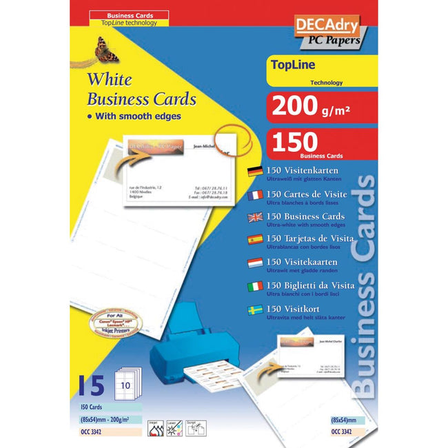 Decadry - cartes de visite TopLine 150 cartes (10 cartes ft 85 x 54 mm par A4), coins droits