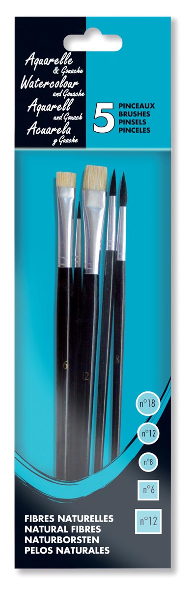 Klika - Pinceaux aquarelle, lot de 5