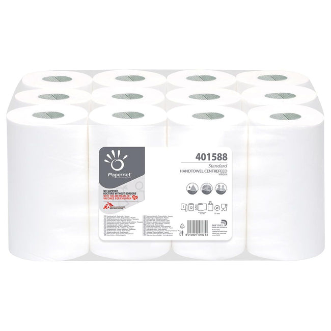 Papernet - essuie-tout Standard, alimentation centrale, 1 pli, 117 mètres, paquet de 12