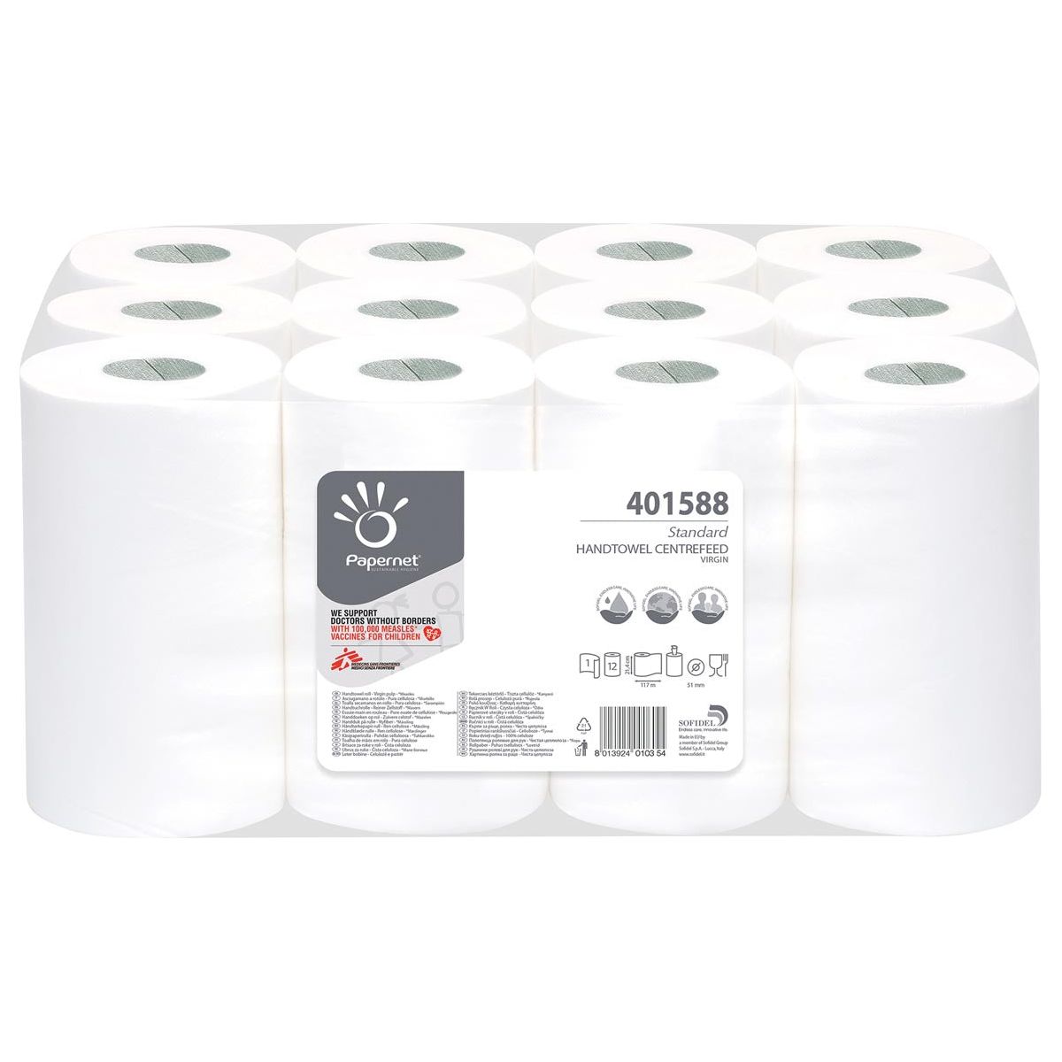 Papernet - Papernet Paper Towels Standard, centre central, 1 couche, 117 mètres, paquet de 12 pièces