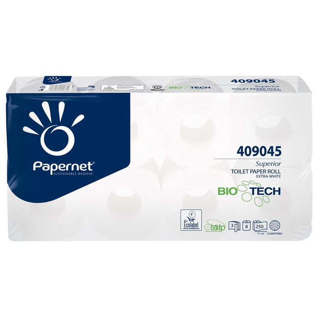 Papernet - papier toilette Supérieur, 3 épaisseurs, 250 feuilles, paquet de 8 rouleaux