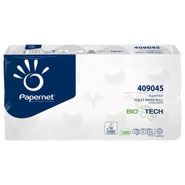 Papernet - Papernet toiletpapier Superior, 3-laags, 250 vellen, pak van 8 rollen