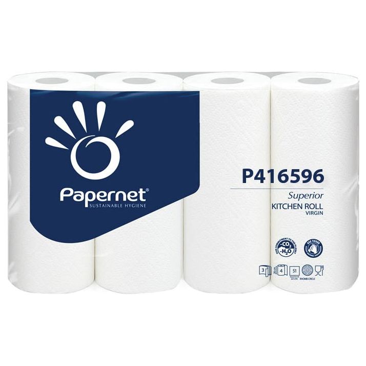 Papernet - Papernet keukenrol Superior, 3-laags, 51 vellen, pak van 4 rollen