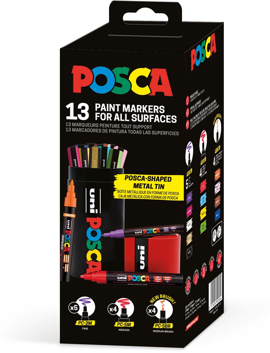 Posca -  Uni paintmarker, assorti, metalen koker van 13 stuks