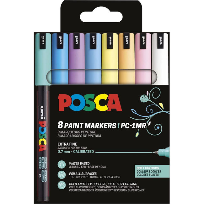 Posca – Uni-Farbmarker PC-1MR, 0,7 mm, Karton mit 8 Stück in verschiedenen sanften Farben