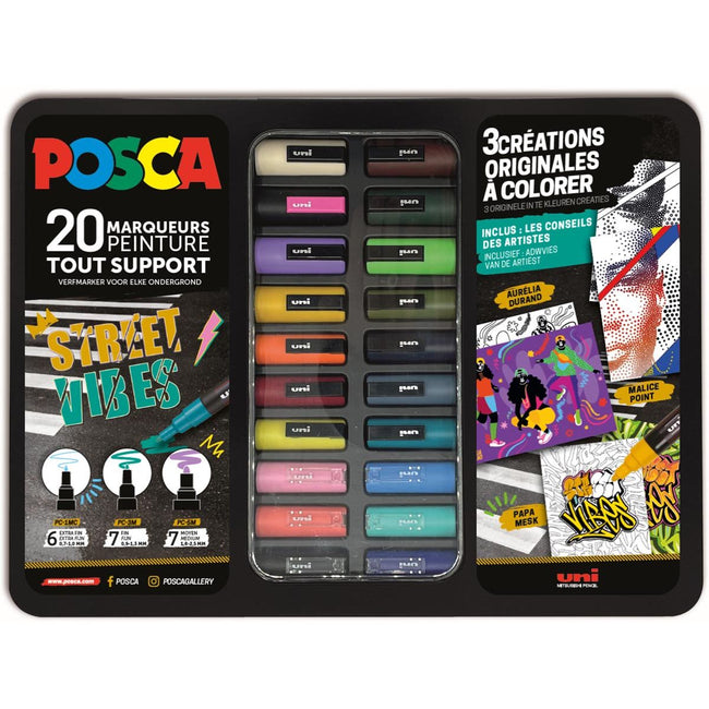 Posca -  paintmarkers, metalen doos van 20 stuks, assorti, ontwerp Street Vibes