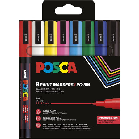 Posca -  Uni  paintmarker PC-3M, 1,5 mm, etui van 8 stuks in geassorteerde basiskleuren
