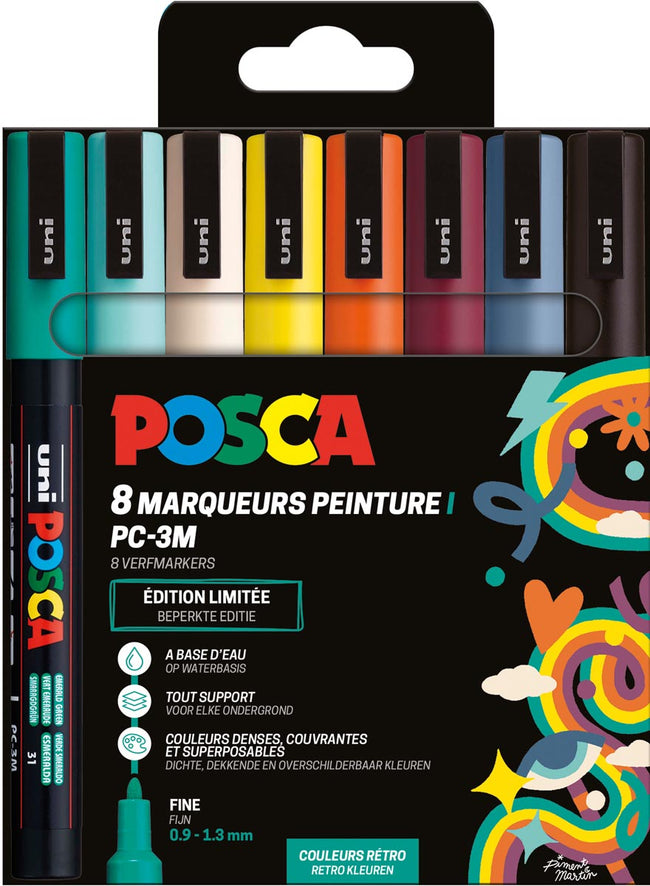 Posca -  Uni  paintmarker PC-3M, 1,5 mm, etui van 8 stuks in geassorteerde Retro kleuren