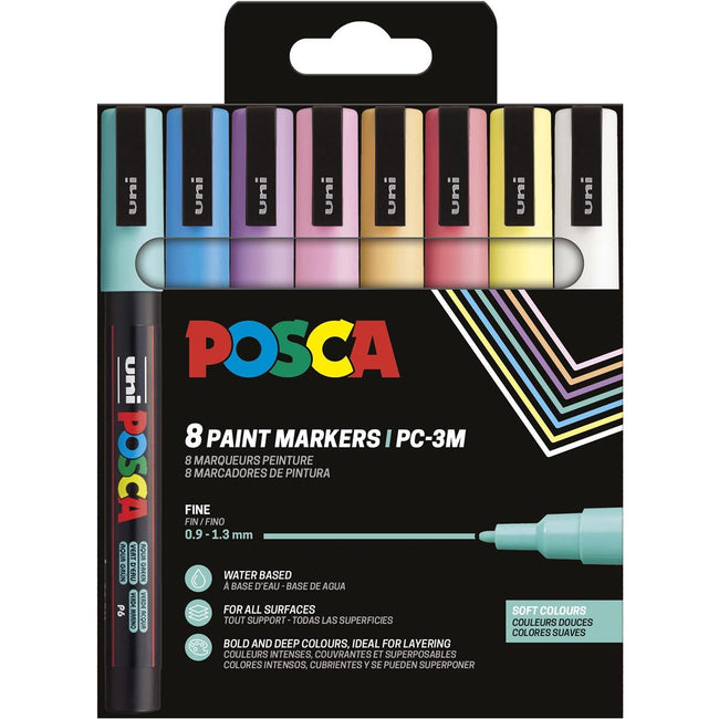 Posca – Uni-Farbmarker PC-3M, 1,5 mm, Karton mit 8 Stück in verschiedenen sanften Farben
