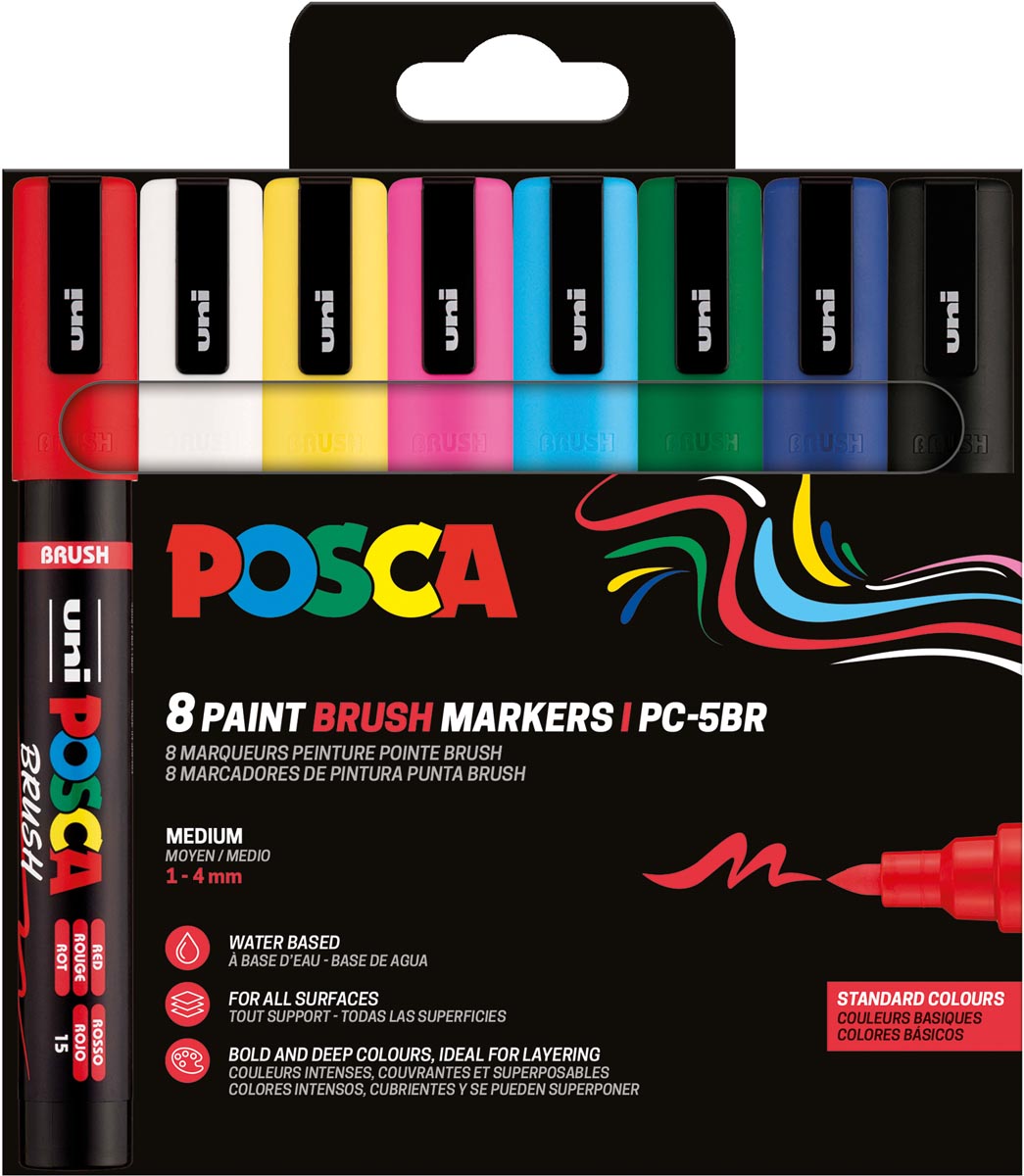 Klika -  Uni paintmarker PC-5BR, 1 4 mm, penseel punt, blister van 8 stuks
