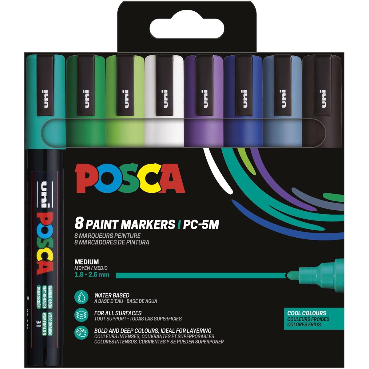 Posca - Marqueur peinture Uni PC-5M, 1,8 2,5 mm, étui de 8 pièces en couleurs froides