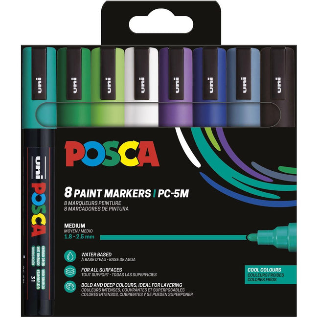 Posca - Marqueur peinture Uni PC-5M, 1,8 2,5 mm, étui de 8 pièces en couleurs froides