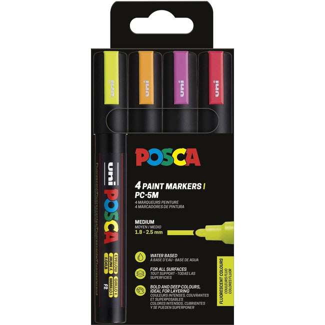 Posca - Uni-Farbmarker PC-5M, 1,8 2,5 mm, Karton mit 4 Stück in fluoreszierenden Farben