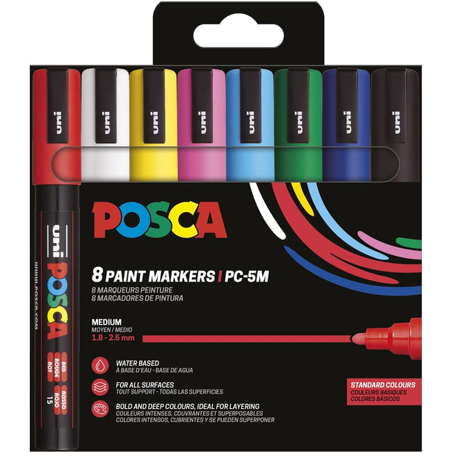 Posca - Marqueur peinture Uni PC-5M, 1,8 2,5 mm, étui de 8 pièces en couleurs de base