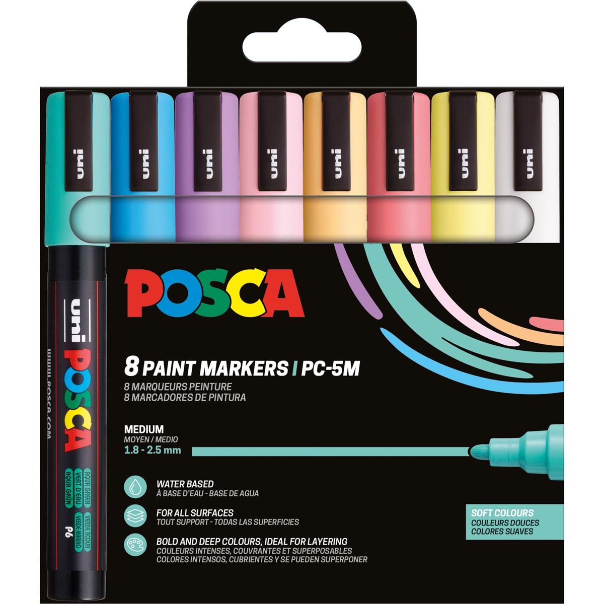 Posca - Marqueur peinture Uni PC-5M, 1,8 2,5 mm, étui de 8 pièces aux couleurs douces