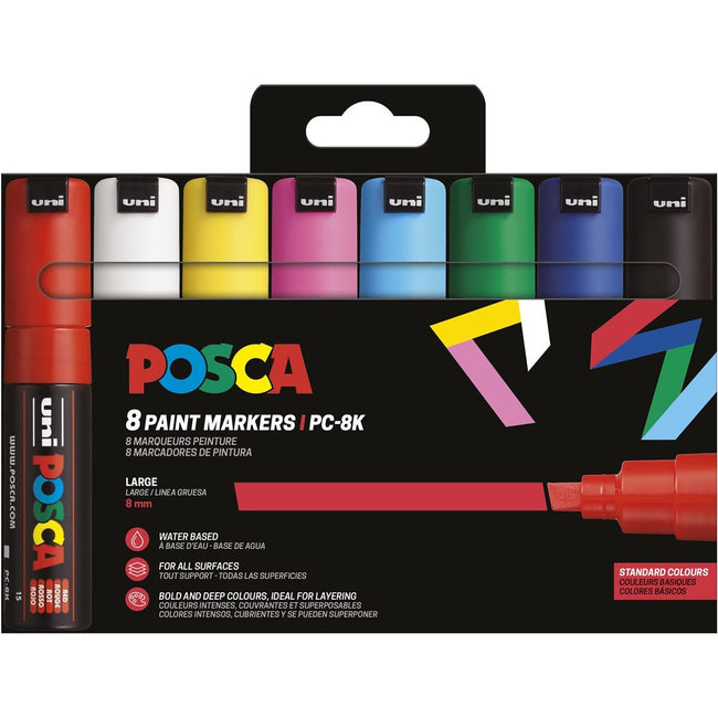 Posca - Uni-Farbmarker PC-8K, 8 mm, Karton mit 8 Stück in Grundfarben