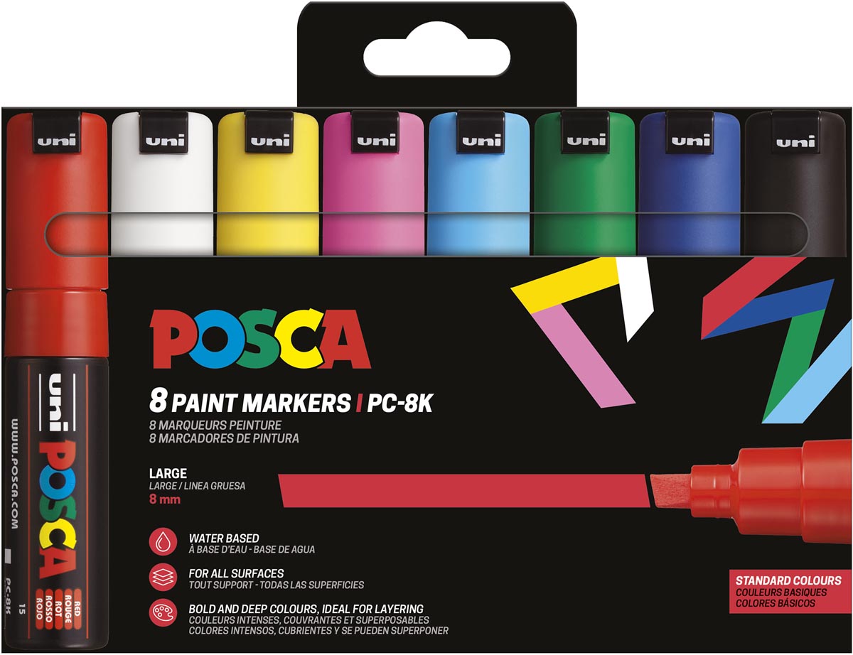 Posca - Uni-Farbmarker PC-8K, 8 mm, Karton mit 8 Stück in Grundfarben