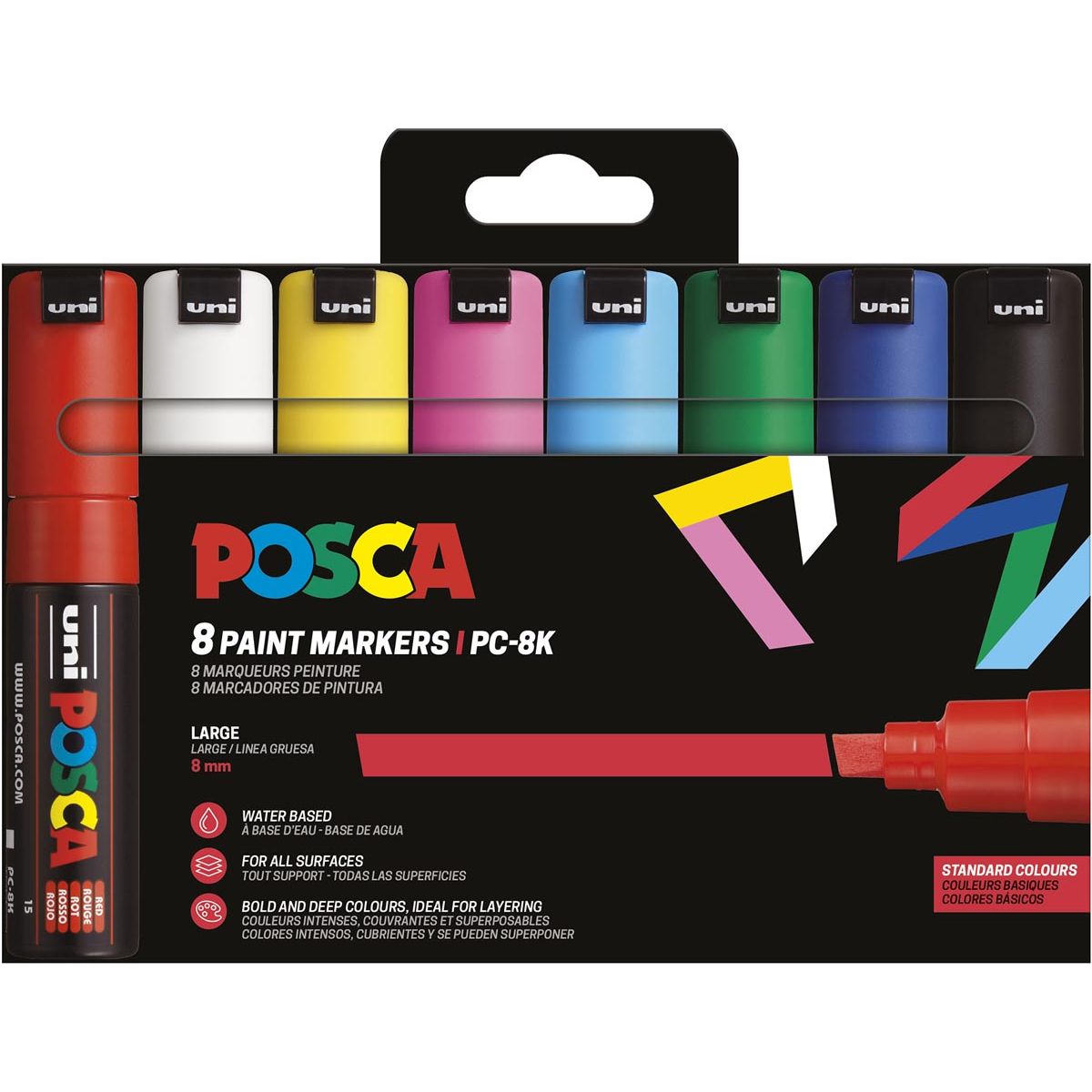 Posca - Marqueur peinture Uni PC-8K, 8 mm, étui de 8 pièces en couleurs de base