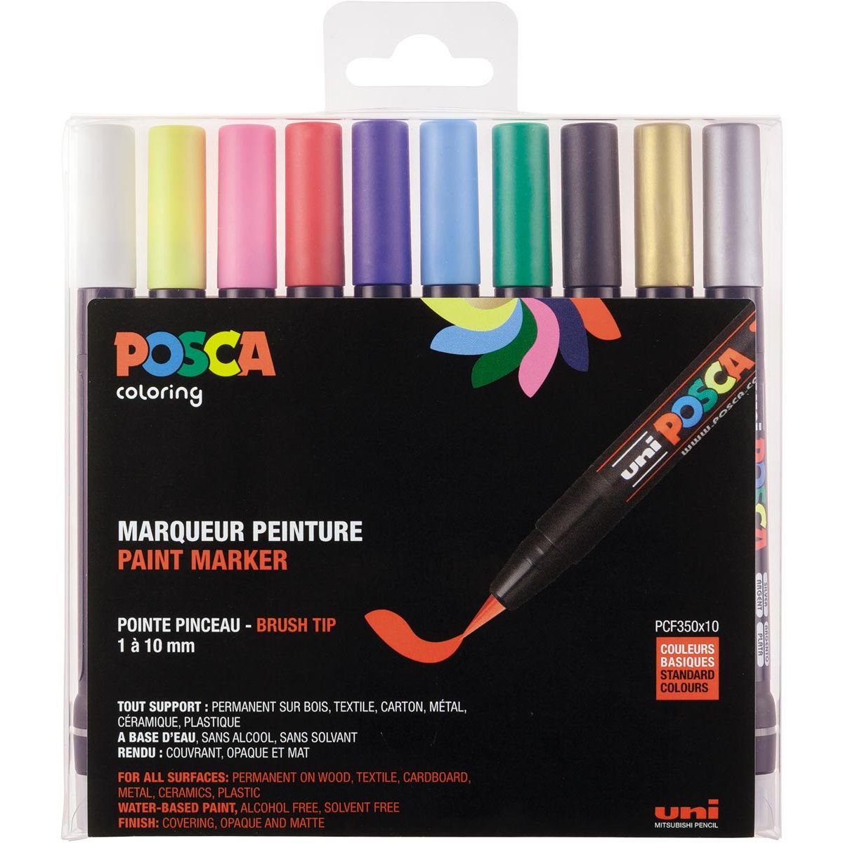 Posca - paintmarker PCF-350, brush tip, étui van 10 stuks, assorti