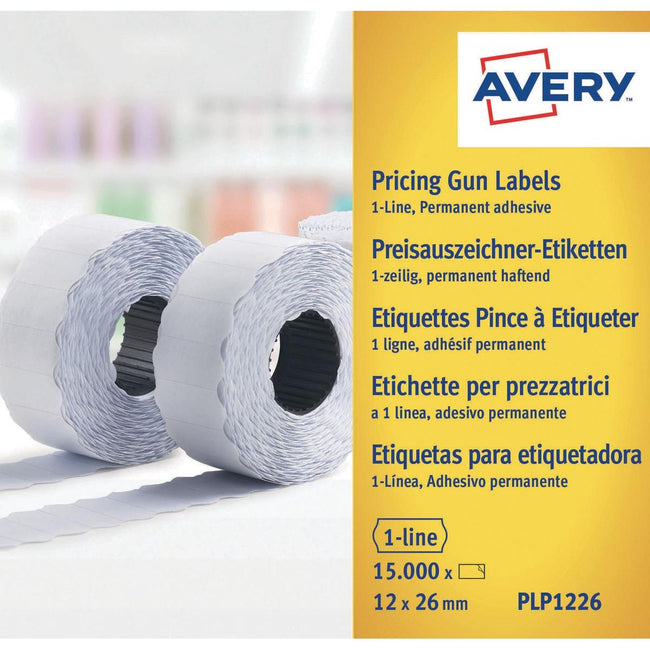 Avery - PLP1226 Étiquettes pour pêche Tang Permanent, Ft 12 x 26 mm, 15 000 étiquettes, blanc