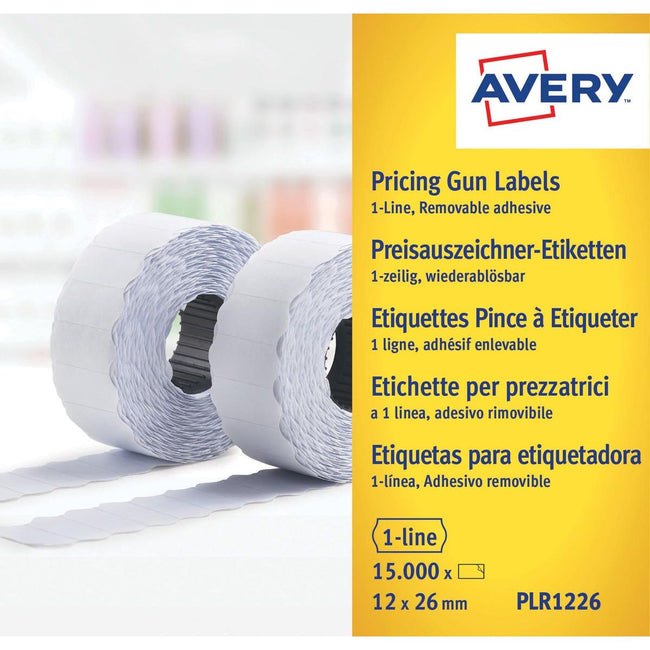 Avery -  PLR1226 etiketten voor prijstang afneembaar, ft 12 x 26 mm, 15 000 etiketten, wit