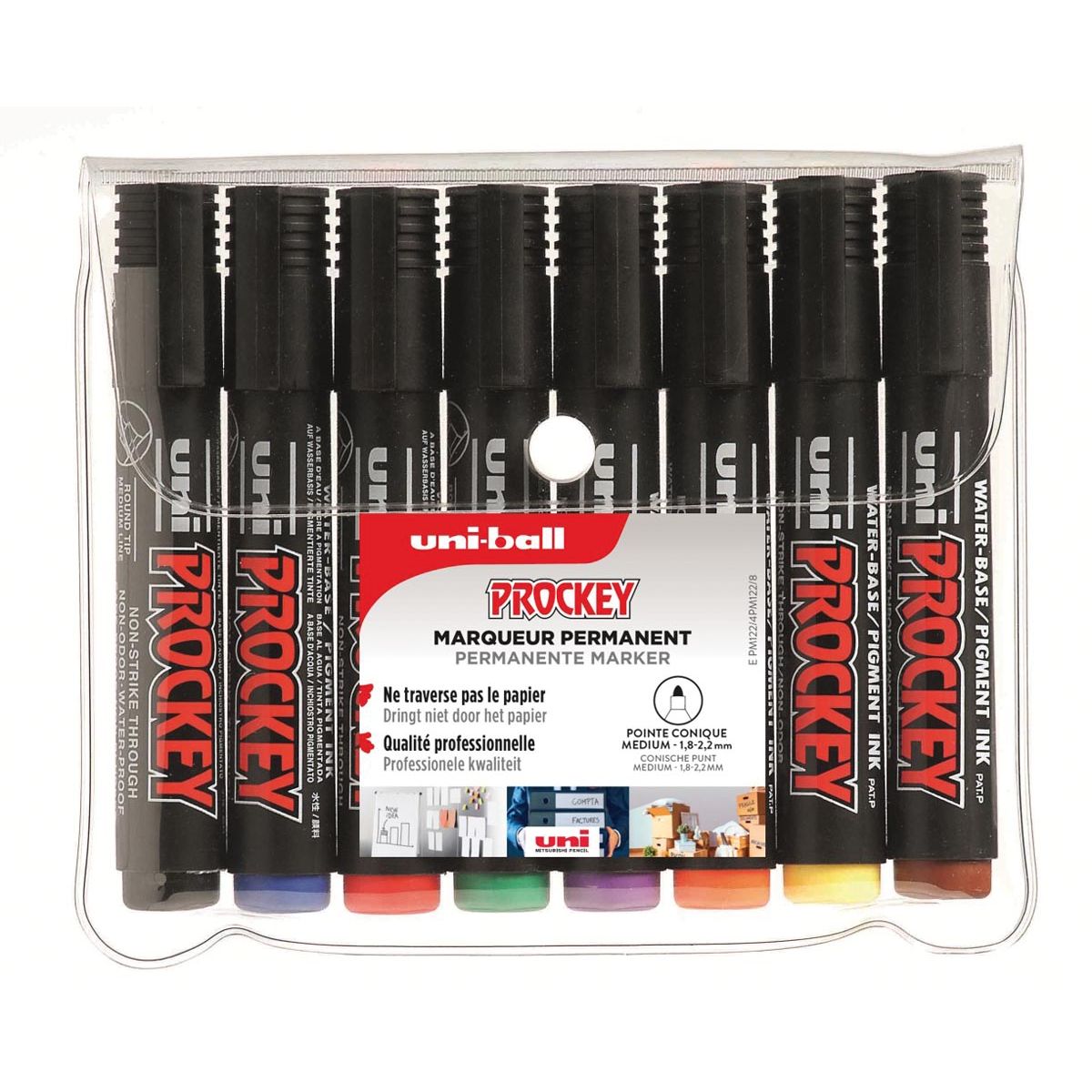 Uni-ball -  permanent marker Prockey PM-122, ronde punt, medium, etui van 8 stuks