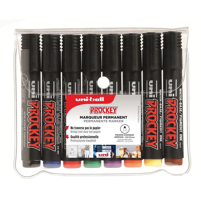 Uni-ball -  permanent marker Prockey PM-122, ronde punt, medium, etui van 8 stuks