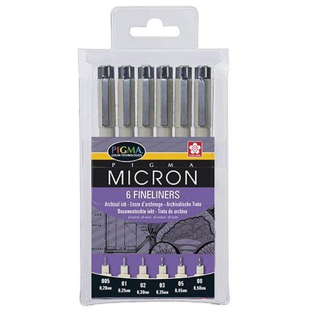 Sakura - Fineliner pigma micron set 6 pièces noir