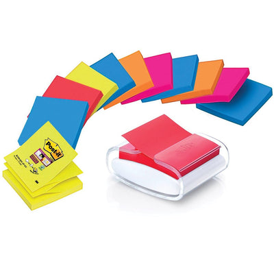 Post-it Super Sticky -  Super Sticky Z-notes dispenser Pro Color wit, voor ft 76 x 76 mm, inclusief 12 blokken van 90 vel