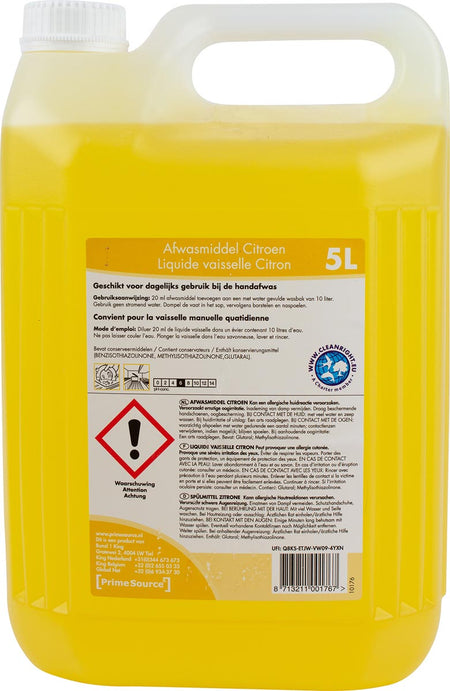 Primesource - liquide vaisselle mains citron, bouteille 5 l