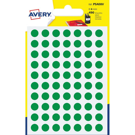 Avery -  PSA08V ronde markeringsetiketten, diameter 8 mm, blister van 490 stuks, groen